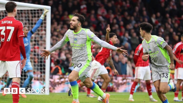 Manchester City: ‘Managers are not magicians’ says Pep Guardiola with City in Premier League title race Rayan Cherki celebrates at Nottingham Forest