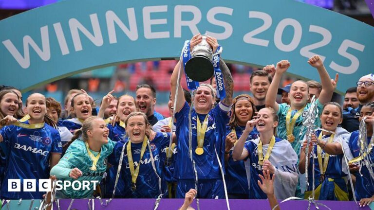 Women’s FA Cup draw: Holders Chelsea face Crystal Palace in fourth round Chelsea celebrate winning the FA Cup in May