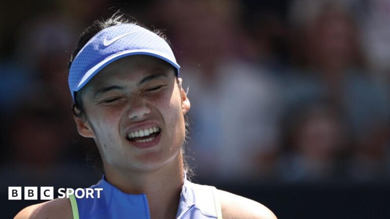 Emma Raducanu reacts to missing a point