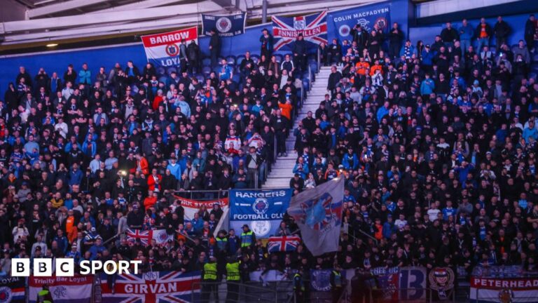 Europa League: Rangers ‘anger’ over fan issues at Porto Rangers fans at the Estadio do Dragao