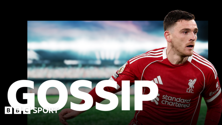 Football gossip: Robertson, Robinson, Mandas, Alvarez, Omlin, Zinchenko, Iroegbunam, Mbaye A graphic of Premier League players from every team in the division in 2025-26 season, with the Premier League trophy in front of them.