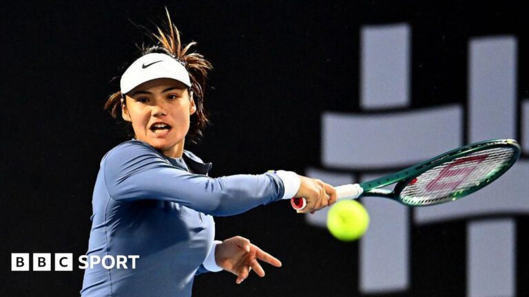 Hobart International: Emma Raducanu delayed by rain against Camila Osorio Emma Raducanu plays a forehand shot