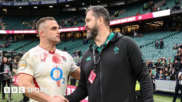 Ben Earl and Andy Farrell shake hands after the game