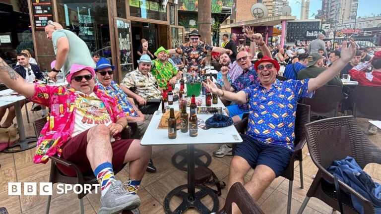 Stephen Dahl with his friends and family in Benidorm