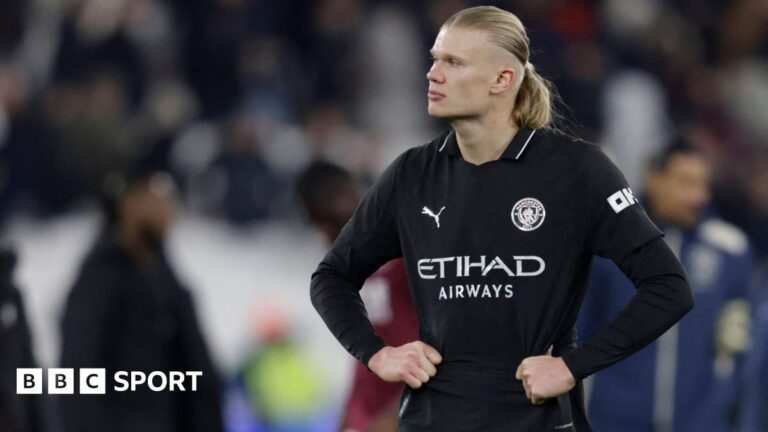 Erling Haaland: Man City striker playing ‘most difficult position on the planet’ Erling Haaland stands with hands on his hips during the draw at West Ham