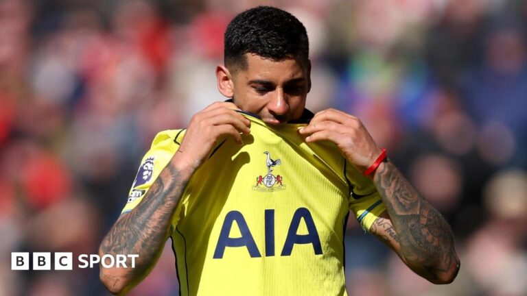 Cristian Romero: Tottenham captain out for season with knee injury as Premier League survival hopes hit Tottenham's Cristian Romero bites his shirt as he is substituted in their Premier League game against Sunderland