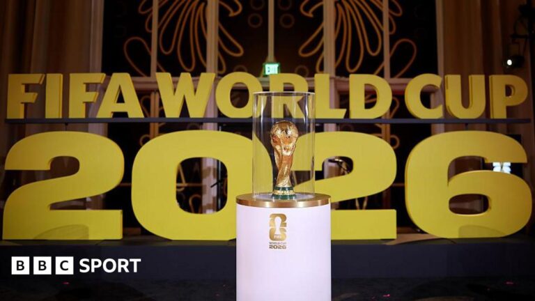 Fifa World Cup 2026: Leading scientists highlight extreme weather fears A picture of the Fifa World Cup trophy in front of the words Fifa World Cup 2026.
