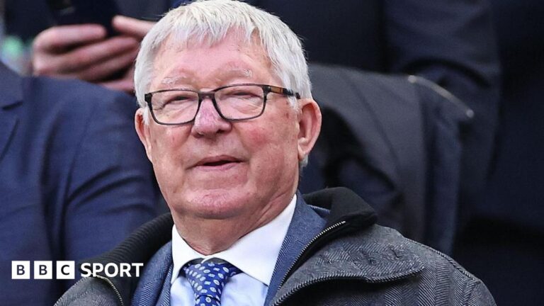 Sir Alex Ferguson pictured during the Scotland and Ivory Coast match at Everton's Hill Dickinson Stadium in March 2026