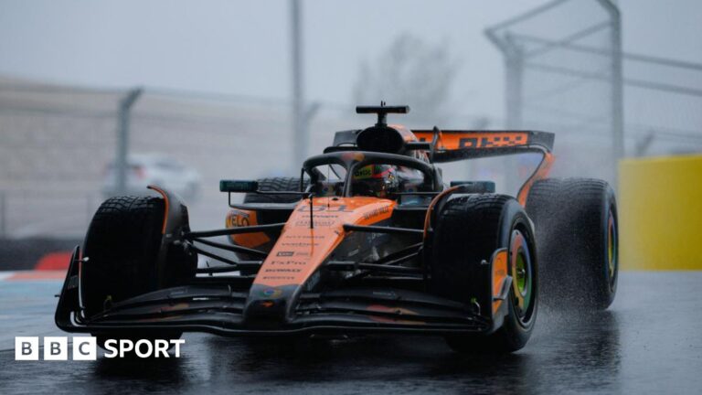 Oscar Piastri during a wet sprint race in Miami in 2025