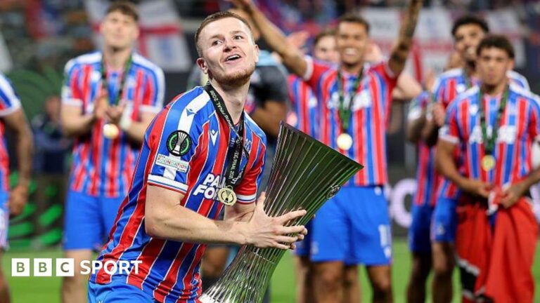 Tuchel’s biggest mistake? Wharton shines after England omission Adam Wharton celebrates with Conference League trophy