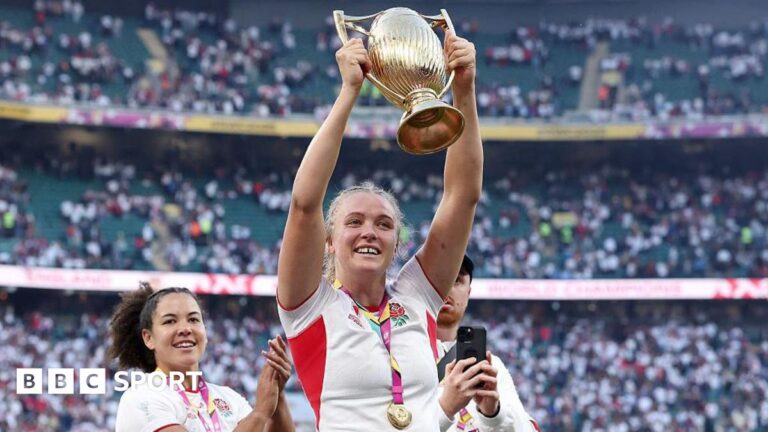 Zoe Stratford lifts the World Cup for England in 2025