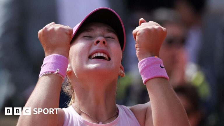 Mirra Andreeva celebrates winning the French Open women's title