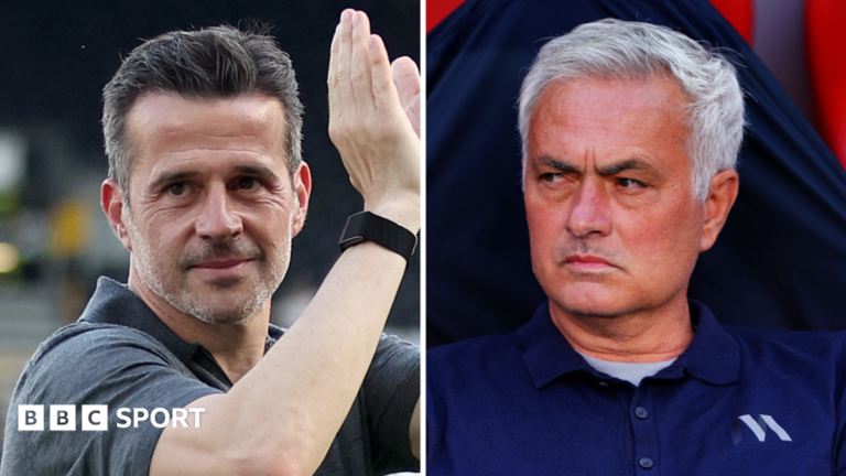 A split picture of Marco Silva and Jose Mourinho