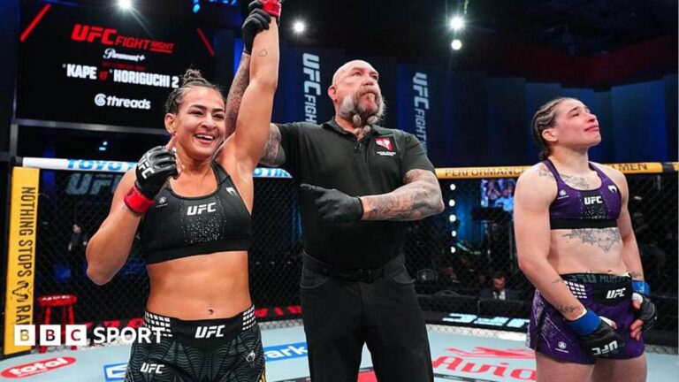 UFC: Melissa Mullins beaten by Bia Mesquita in Las Vegas Bia Mesquita of Brazil reacts after a submission victory against Melissa Mullins of England