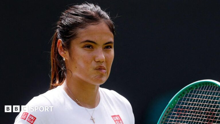 Wimbledon 2026: Emma Raducanu cuts short her practice at the All England Club Emma Raducanu chews her lip during practice at Wimbledon