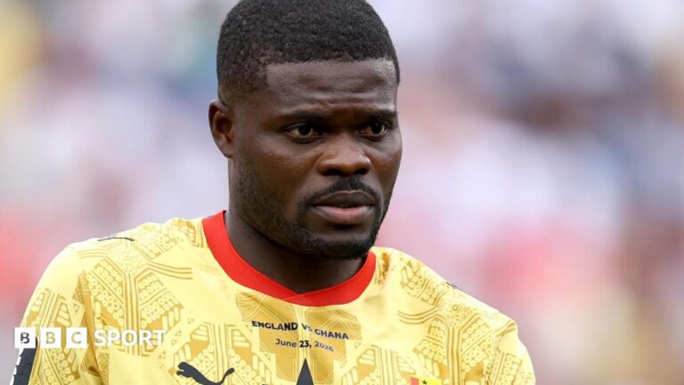 World Cup 2026: Djed Spence appears not to shake hands with Thomas Partey before England v Ghana Thomas Partey looks on before Ghana's match against England