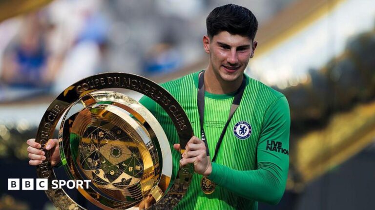 Could ball-playing Mike Penders become Chelsea’s no1 goalkeeper Mike Penders holding the Club World Cup trophy