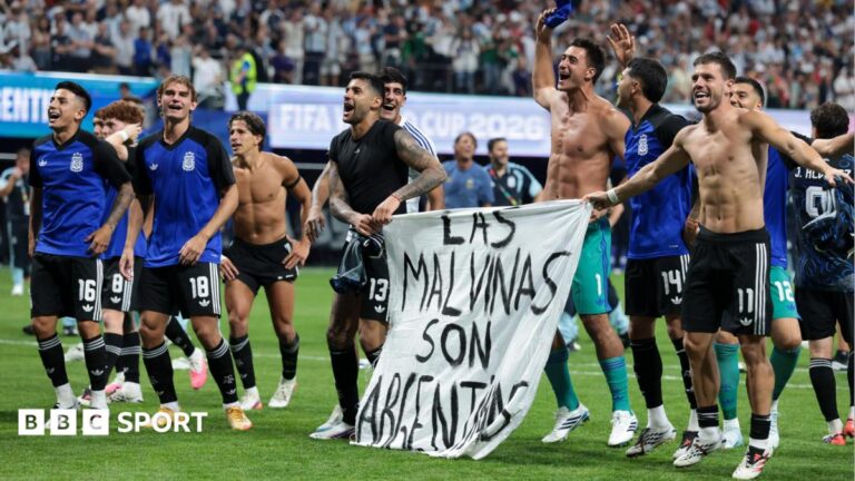 Lionel Messi celebrates Argentina's win over England in 2026 World Cup semi-final