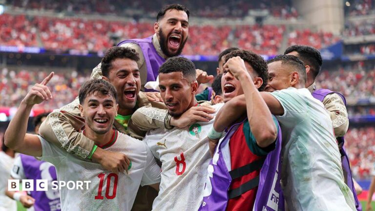 Azzedine Ounahi celebrates after scoring for Morocco against Canada