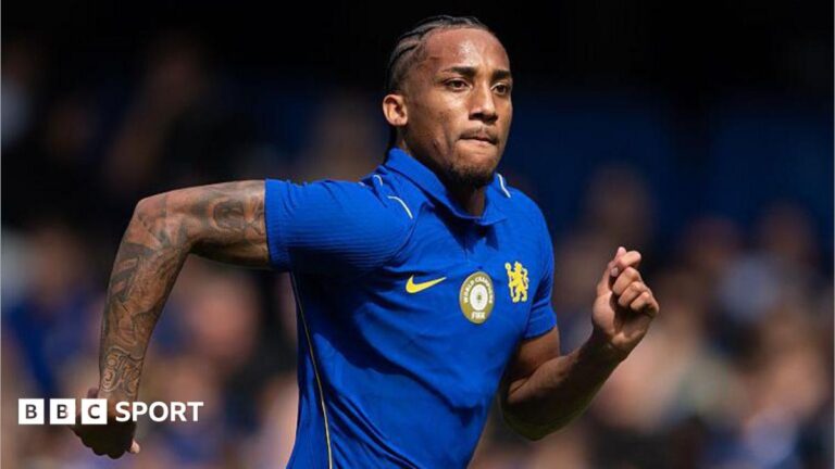 Joao Pedro running and concentrating while playing for Chelsea