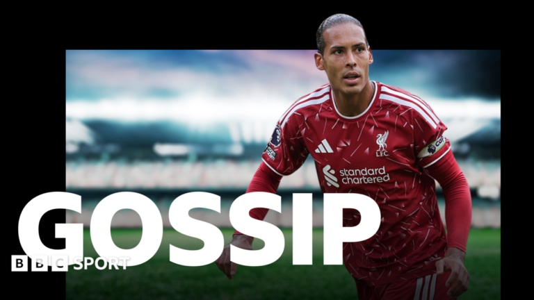 Virgil van Dijk with the BBC Sport gossip banner