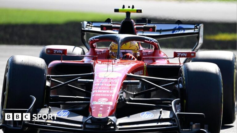 Italian Grand Prix: George Russell leads Charles Leclerc in Friday practice at Monza A close-up of Lewis Hamilton driving the Ferrari during Friday practice for the Italian Grand Prix